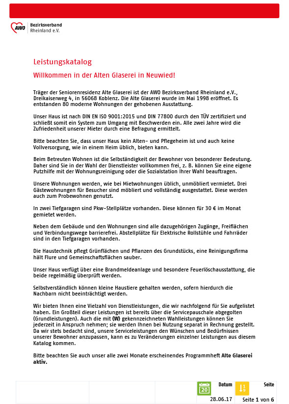 Leistungskatalog Alte Glaserei Neuwied